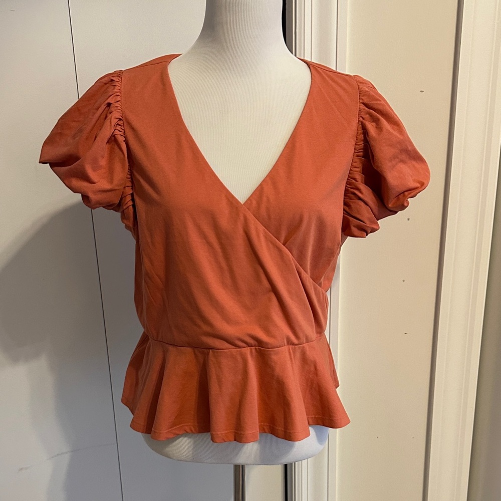 Express Rust Puff Sleeve Blouse